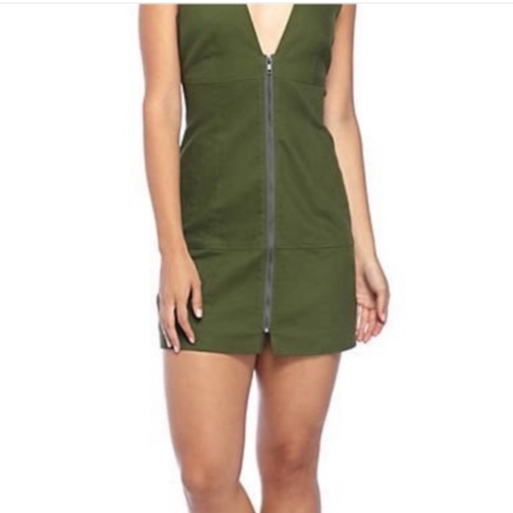 Line & Dot Olive Sleeveless Zip Up Mini Dress